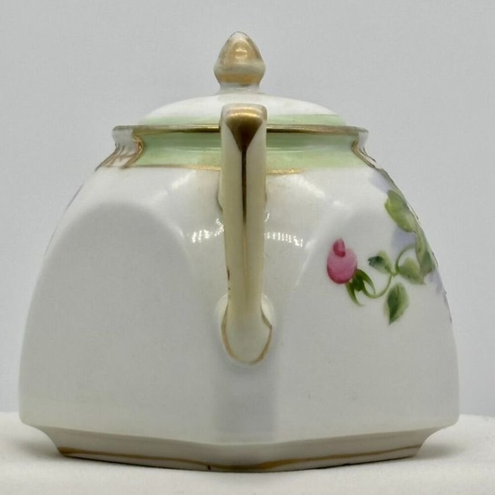 Antique Nippon Hand Painted Double-Handled Small Sugar Bowl With Lid Pink Roses~ - Picture 10 of 14
